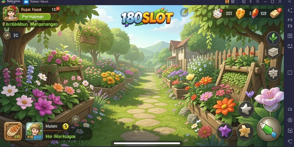 Screenshot gameplay 180SLOT menampilkan kebun yang indah dan subur.