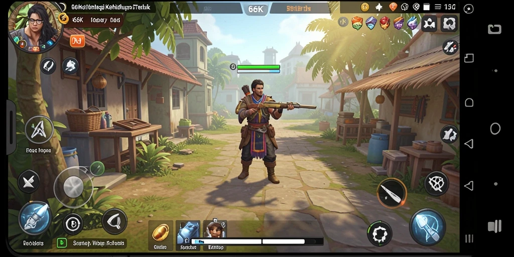 Tangkapan layar gameplay 66K yang mendebarkan dengan pertempuran dan pembangunan.