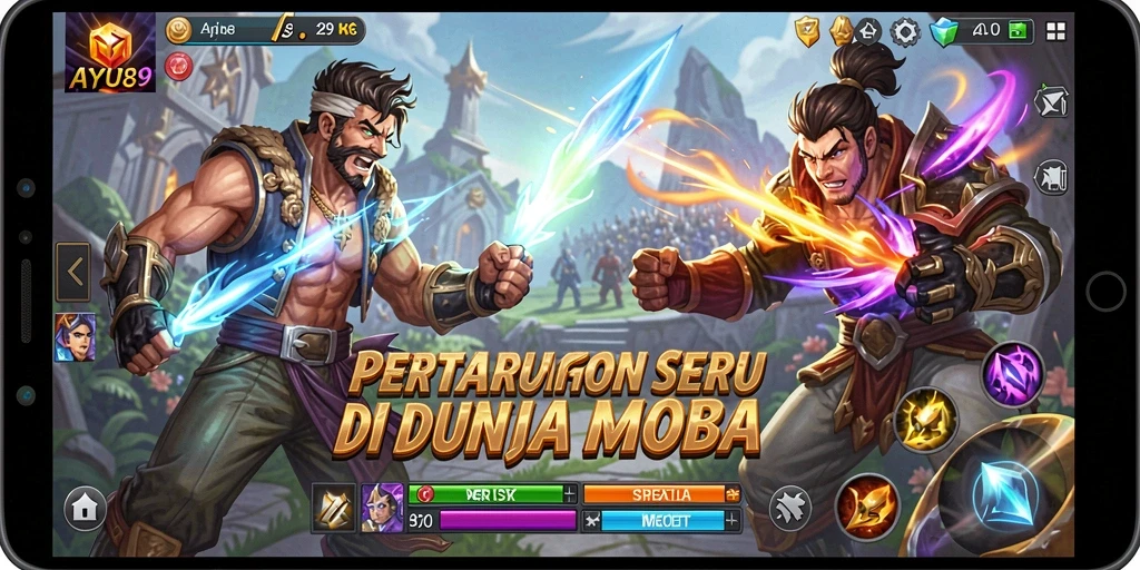 Screenshot gameplay AYU89 menampilkan aksi seru pertempuran MOBA.