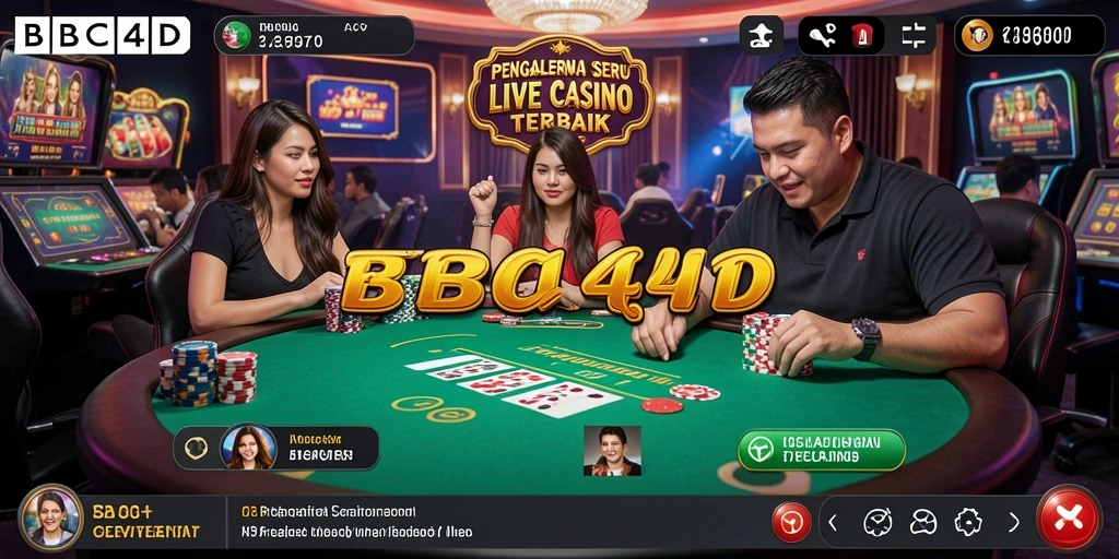 Tangkapan layar BBCA4D menampilkan dealer langsung dalam aksi permainan kasino.