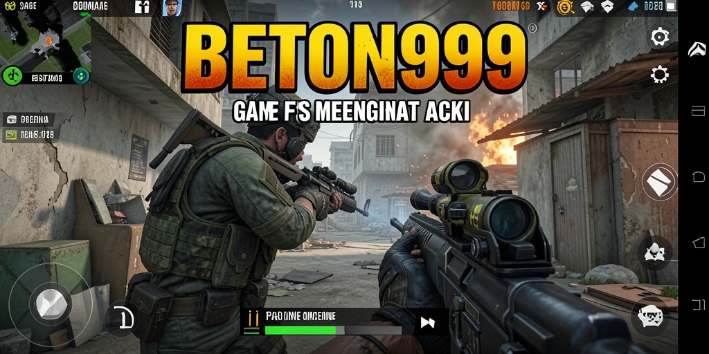 Screenshot aksi seru dalam game FPS BETON999 yang menampilkan pertempuran intens.