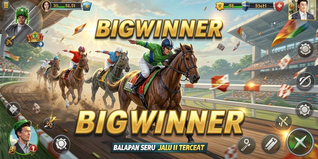 Gameplay balap mendebarkan di BIGWINNER dengan mobil dan trek menarik.