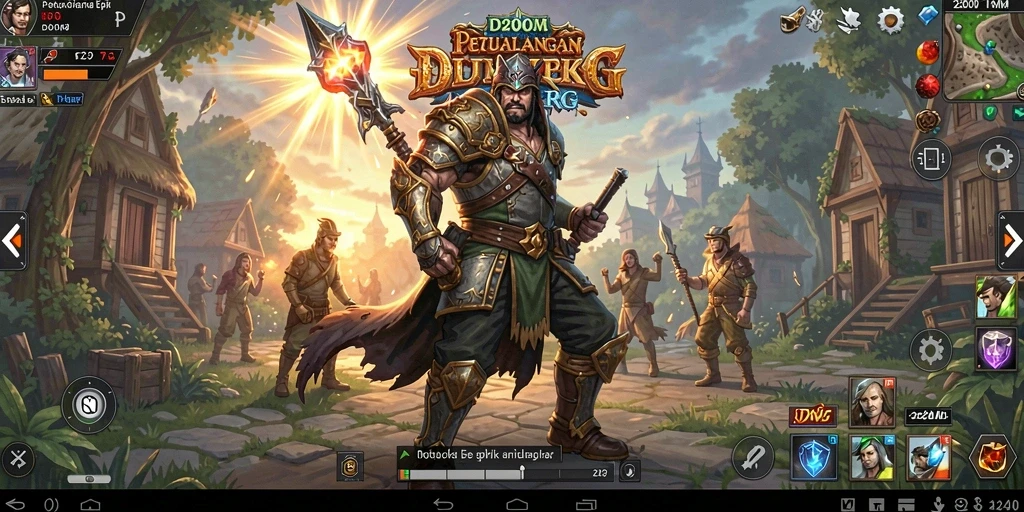 Tangkapan layar D200M menampilkan aksi pertempuran epik dalam dunia RPG yang luas.