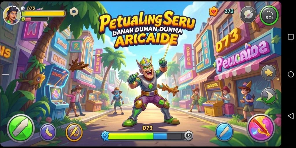 Tampilan gameplay seru D73 dengan berbagai tantangan arcade.