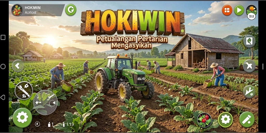 Tangkapan layar gameplay HOKIWIN menampilkan aktivitas pertanian yang seru.