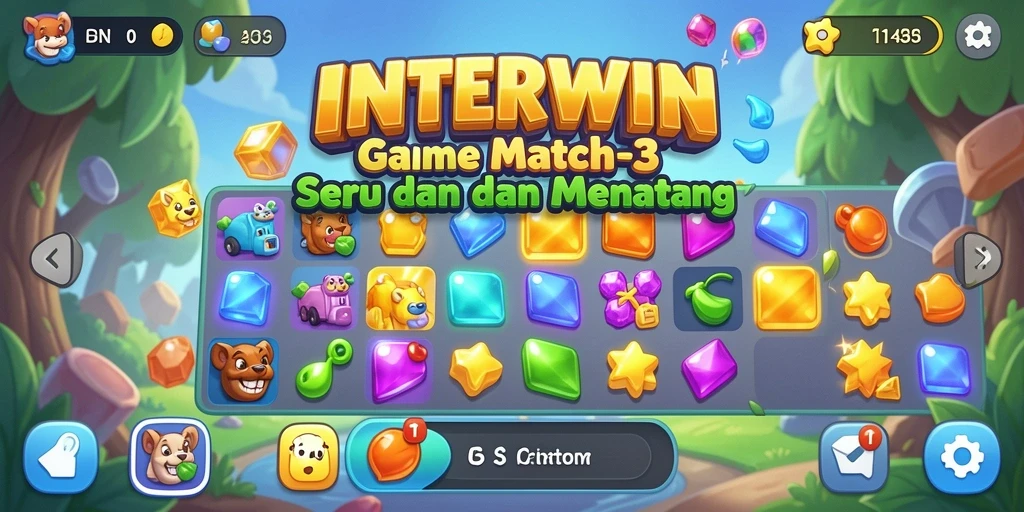 Tampilan menarik dari gameplay Match-3 INTERWIN yang penuh warna.