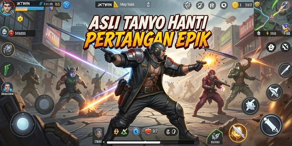 Screenshot gameplay JKTWIN yang menampilkan pertarungan seru dan intens.