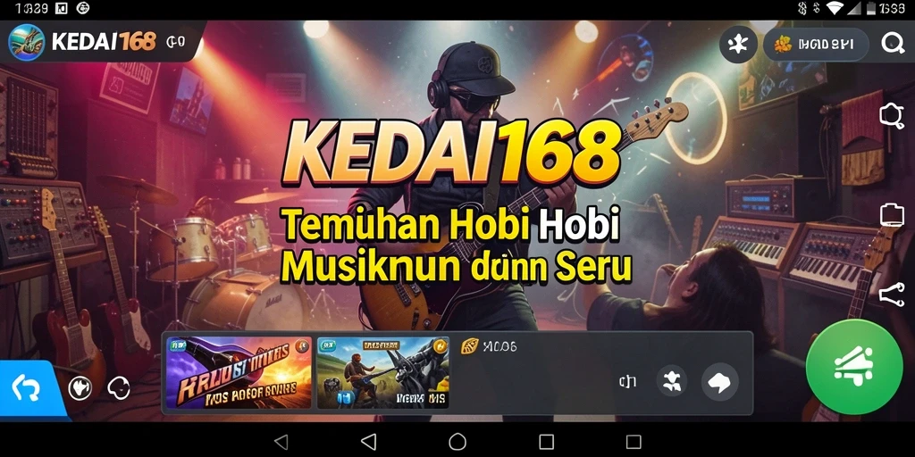 Screenshot utama KEDAI168 menampilkan antarmuka menarik dan gameplay musik.