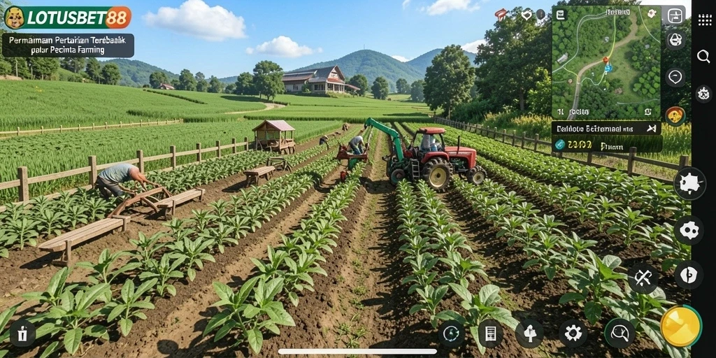 Tampilan gameplay LOTUSBET88 dengan aktivitas bertani yang seru.
