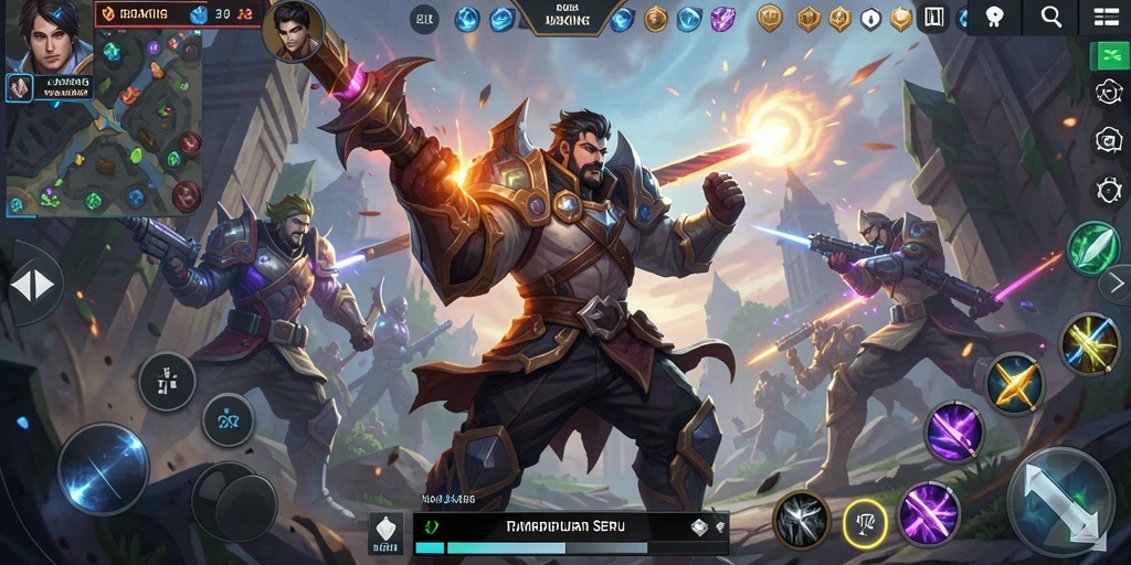 Tampilan seru gameplay RAJAKING dalam pertempuran MOBA.