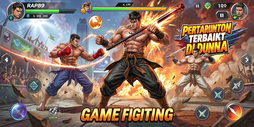 Tampilan aksi seru dalam gameplay RAP89 dengan karakter bertarung.