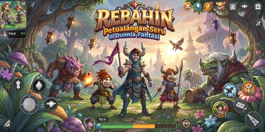 Menampilkan gameplay petualangan seru dalam REBAHIN.