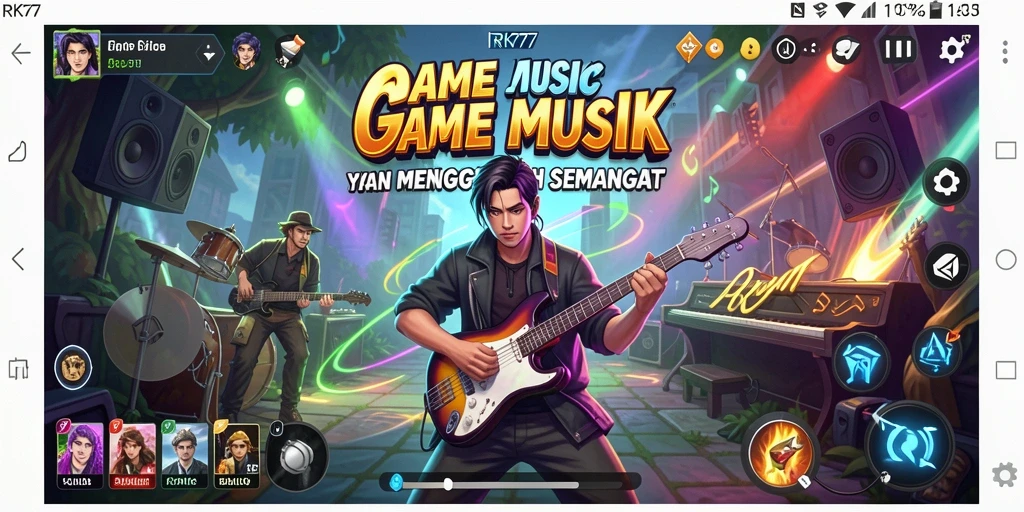 Screenshot gameplay RK77 menampilkan grafis dan musik yang menarik.