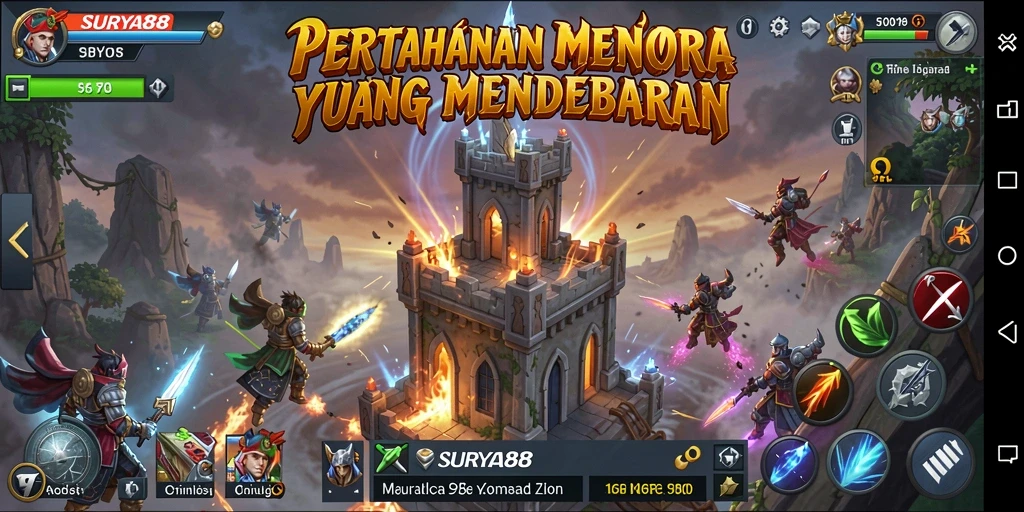 Tangkapan layar menunjukkan serangan musuh di SURYA88 dengan menara aktif.