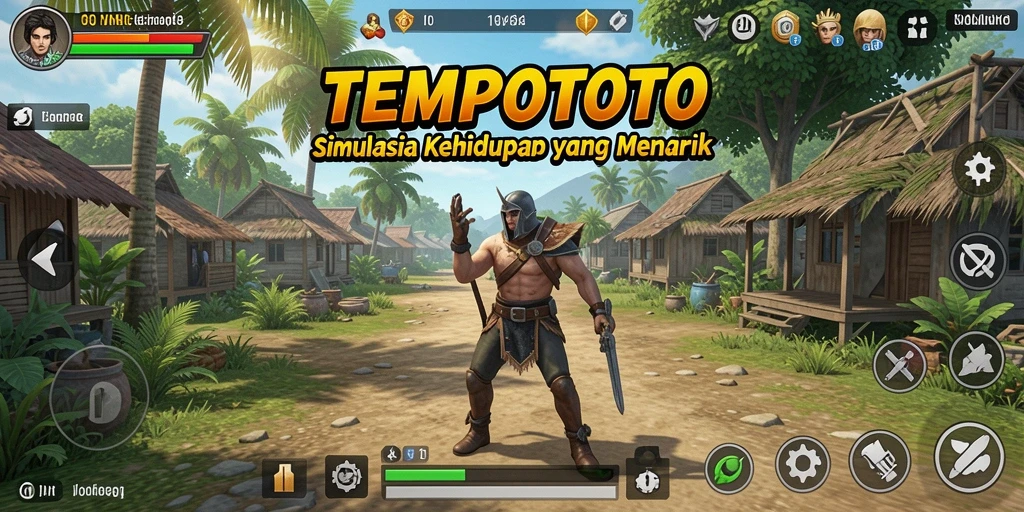 Tampilan utama TEMPOTOTO yang menampilkan gameplay simulasi yang menarik.