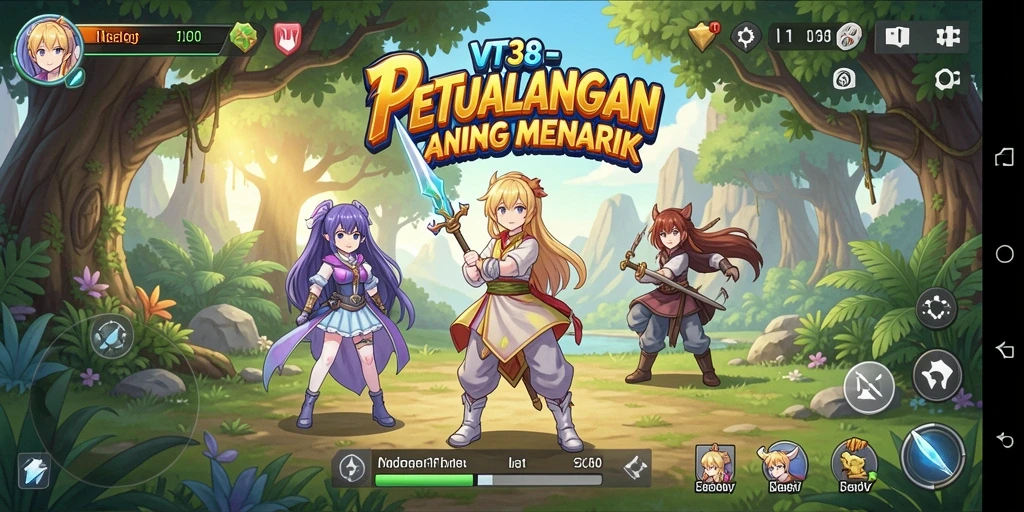 Tampilan gameplay <strong>VT38</strong> dengan karakter anime yang dinamis dan menarik.